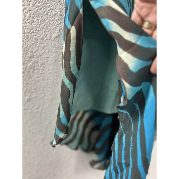 Vintage Peter Nygard Womens Sz 16 Blue Silk Abstract Striped Skirt & Blouse Set - Picture 15 of 16